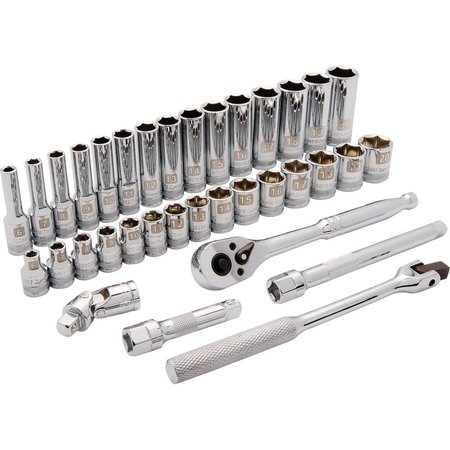 DYNAMIC Tools 3/8" Drive 35Pcs 6 Point, Std/Deep Metric Socket Set, 6mm - 20mm D010011